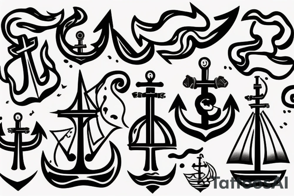 simple ship anchor on fire tattoo idea