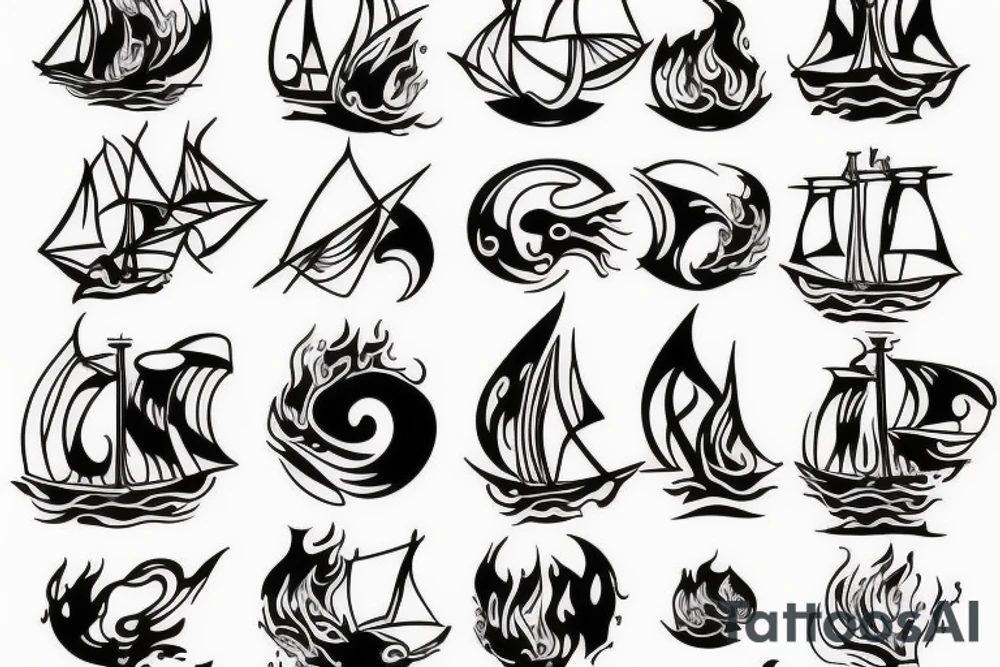 simple ship on fire tattoo idea