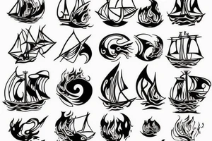 simple ship on fire tattoo idea