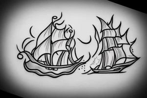 simple ship on fire tattoo idea