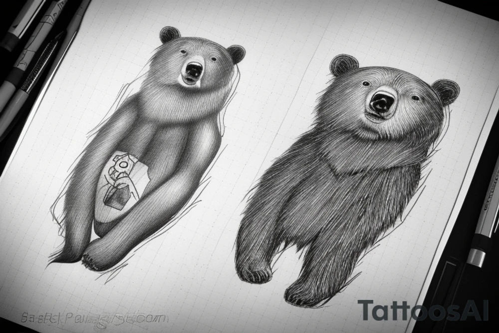 realistic Bear with background tattoo idea