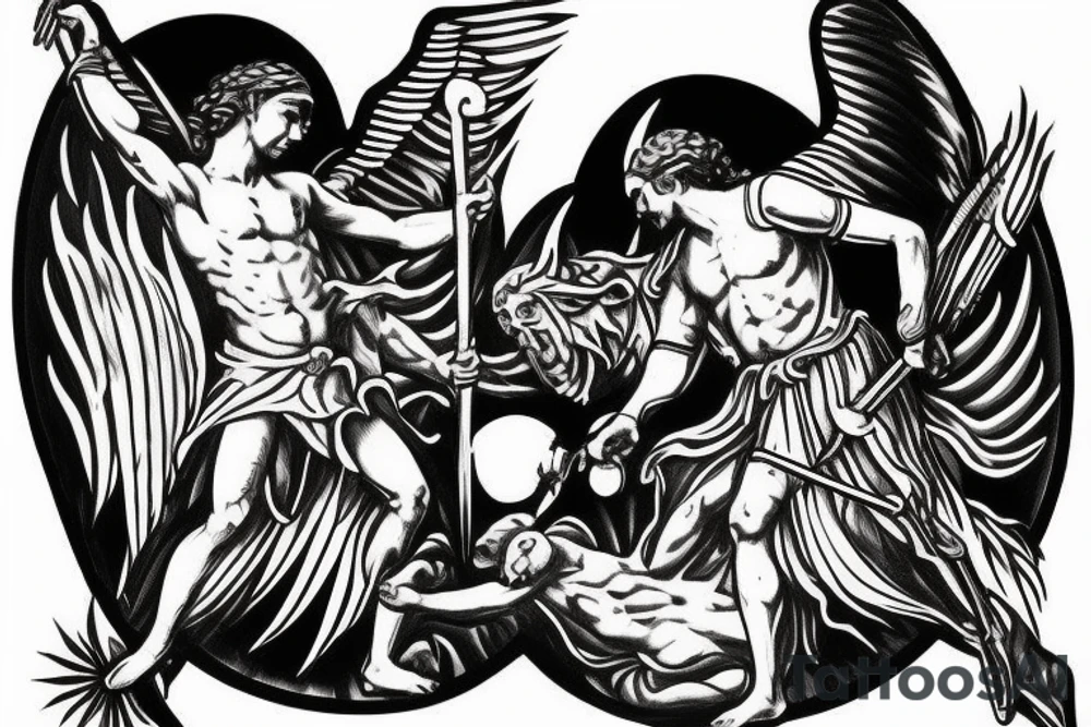 saint michael stabbing the devil tattoo idea