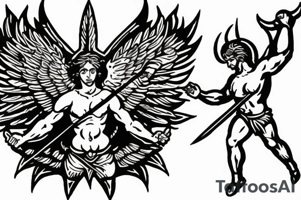 saint michael stabbing the devil tattoo idea