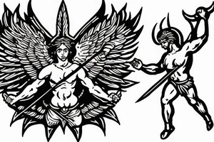 saint michael stabbing the devil tattoo idea