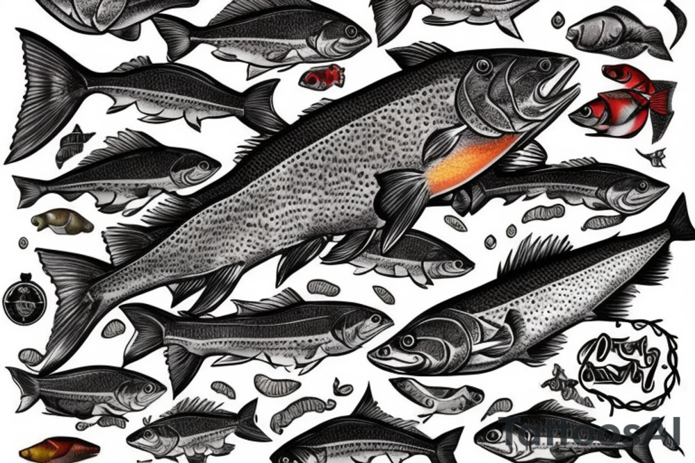 Fish with front half of rainbow trout and back half of a red drum tattoo idea
