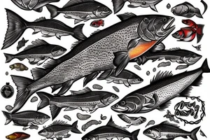 Fish with front half of rainbow trout and back half of a red drum tattoo idea