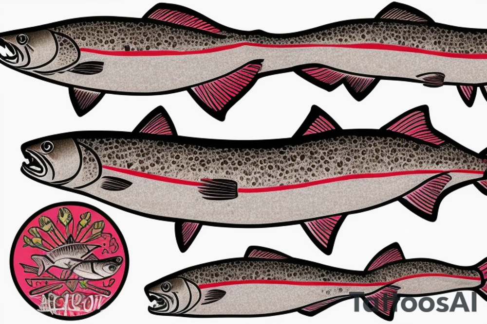 Rainbow trout with red drum back half tattoo idea