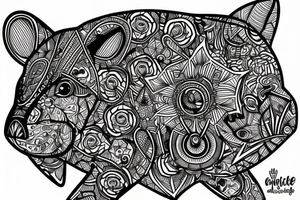 Wombat sonriente andando en biciclo comiendo algo tattoo idea