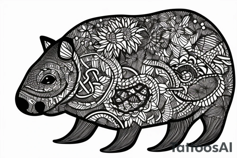 Smiling wombat riding a bike eating a root tattoo idea