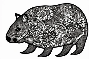 Smiling wombat riding a bike eating a root tattoo idea