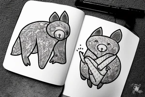 Smiling wombat riding a bike eating a root tattoo idea