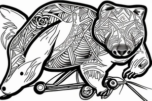 Smiling wombat riding a bike eating a root tattoo idea