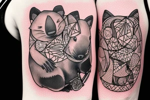 Smiling wombat riding a bike eating a root tattoo idea