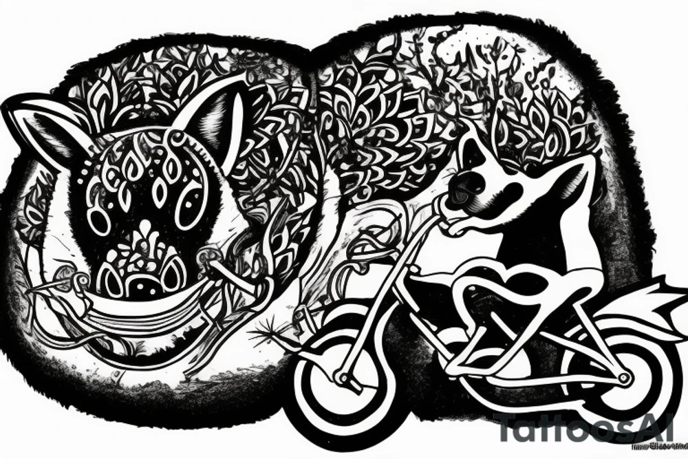 Smiling wombat riding a bike eating a root tattoo idea