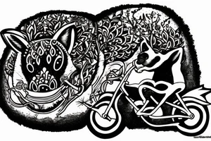 Smiling wombat riding a bike eating a root tattoo idea