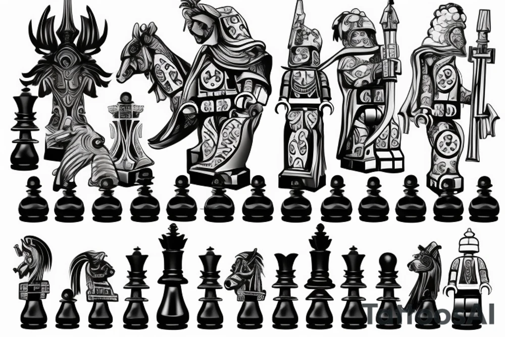 Lego chess pieces on a battle field tattoo idea