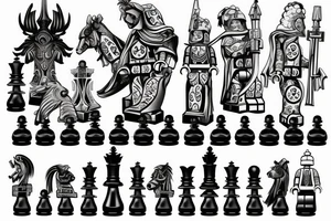 Lego chess pieces on a battle field tattoo idea