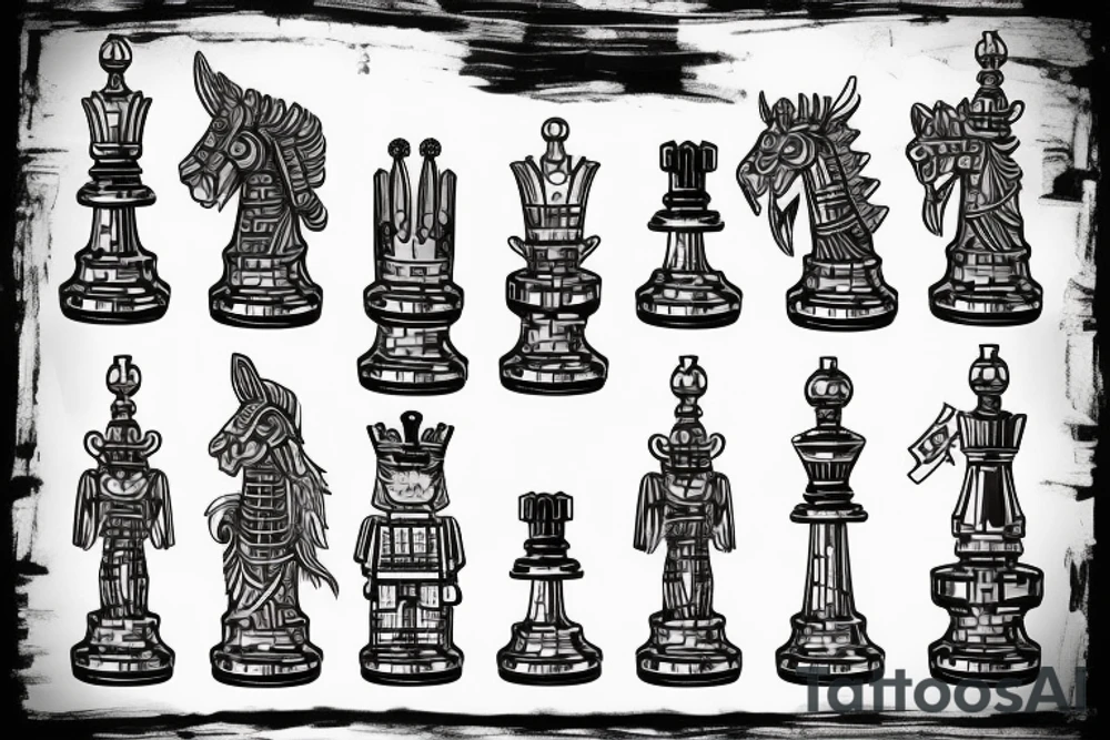 Lego chess pieces on a battle field tattoo idea