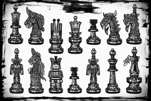 Lego chess pieces on a battle field tattoo idea