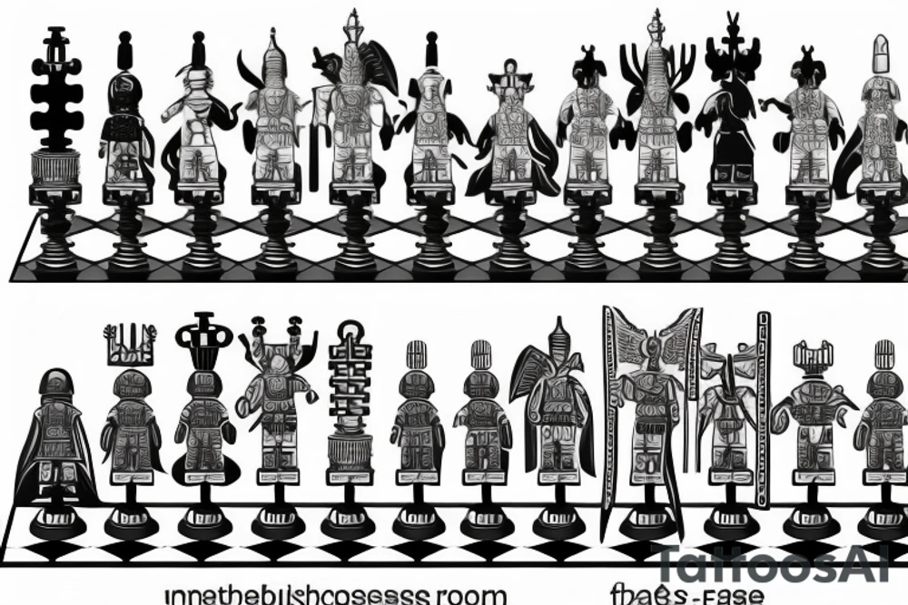 Lego chess pieces on a battle field tattoo idea