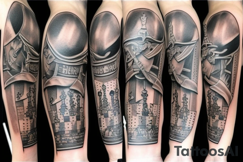 chess pieces on a battle field tattoo idea