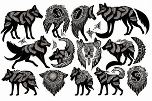 Indian with wolves and moon tattoo idea