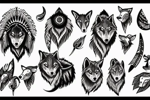 Indian with wolves and moon tattoo idea