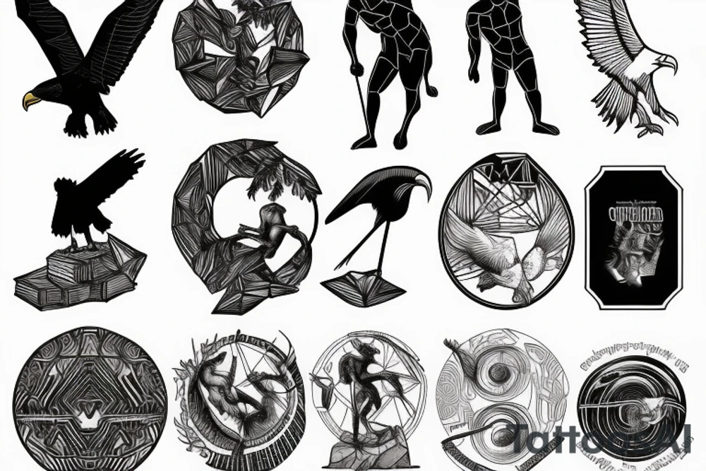 Sisyphus with an eagle and stack of books tattoo idea
