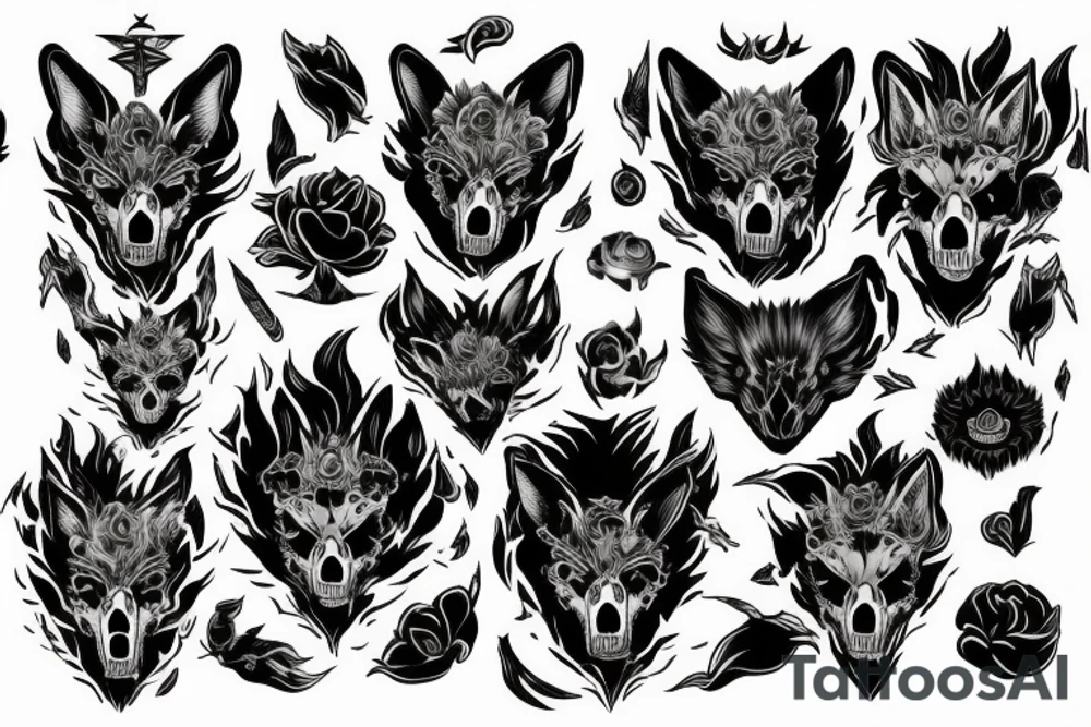 Wolf skull with Lycoris radiation around it tattoo idea