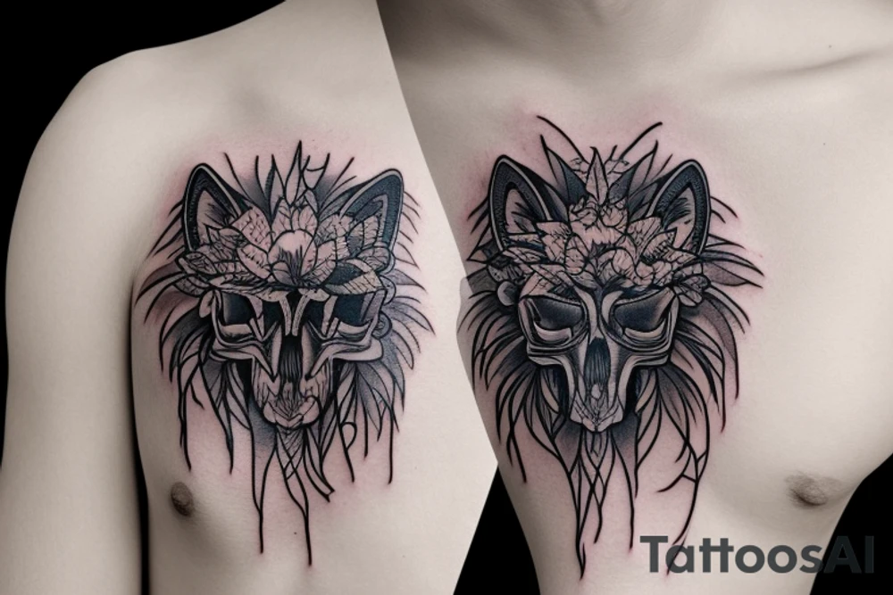 Wolf skull with Lycoris radiation around it tattoo idea