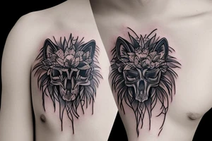 Wolf skull with Lycoris radiation around it tattoo idea