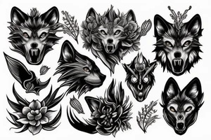 Wolf skull with Lycoris radiation around it tattoo idea