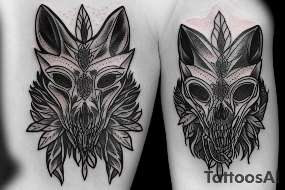 Wolf skull with Lycoris radiation around it tattoo idea