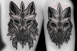 Wolf skull with Lycoris radiation around it tattoo idea