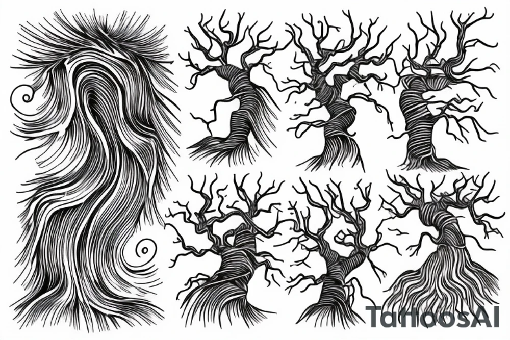 tree roots turn into ocean waves tattoo idea
