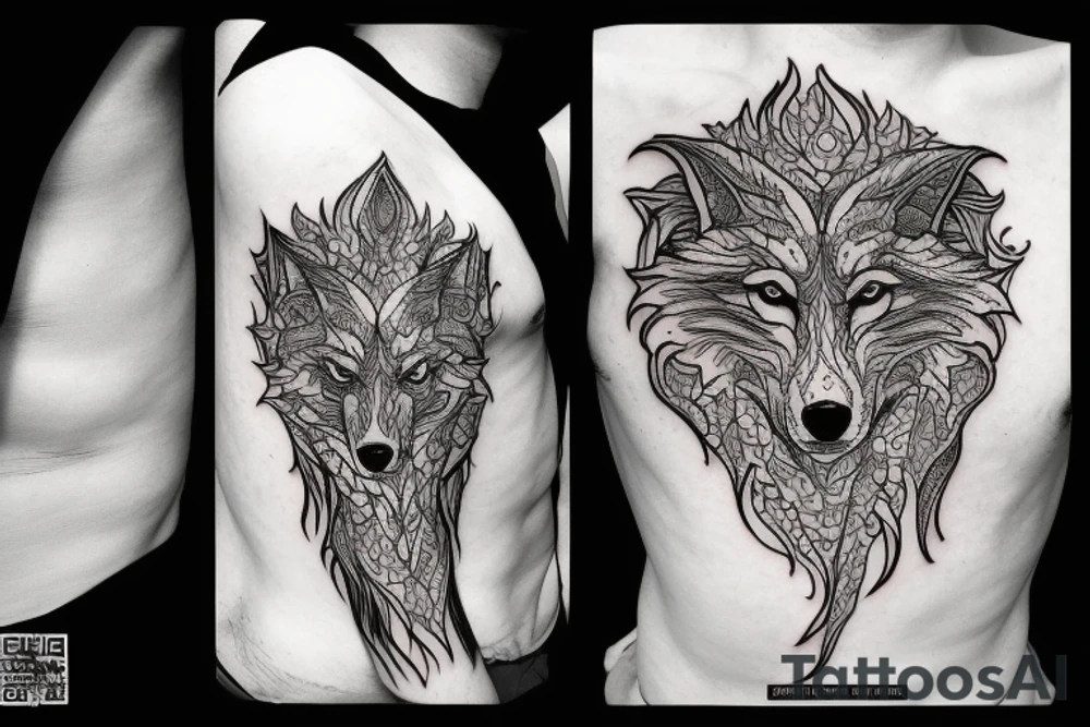 Arabian wolf in flames tattoo idea