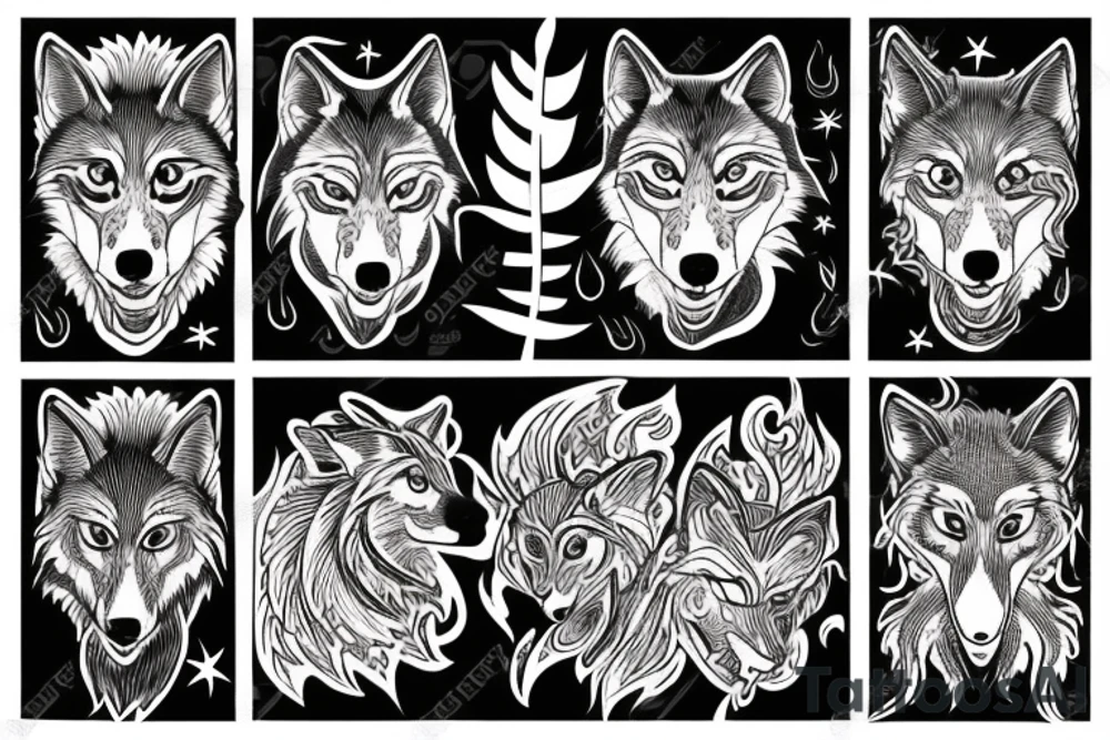Small Arabian wolf in flames tattoo idea