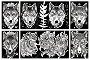 Small Arabian wolf in flames tattoo idea