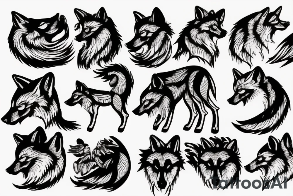 Small Arabian wolf in flames tattoo idea