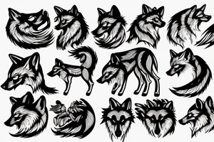 Small Arabian wolf in flames tattoo idea