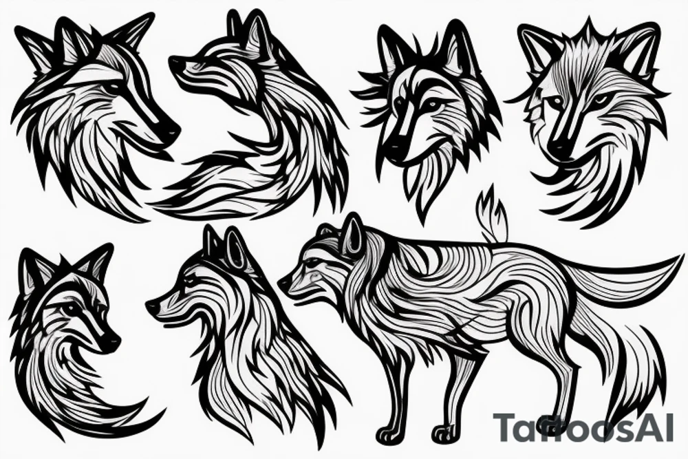 Small Arabian wolf in flames tattoo idea