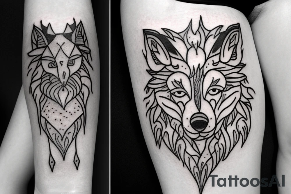 Small Arabian wolf in flames tattoo idea