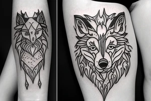 Small Arabian wolf in flames tattoo idea