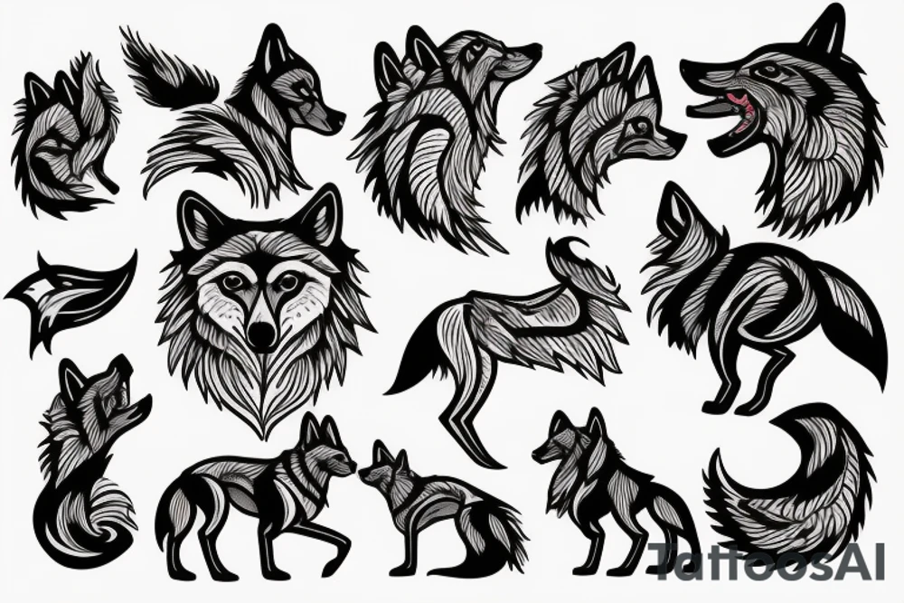 Small Arabian wolf in flames tattoo idea