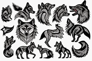 Small Arabian wolf in flames tattoo idea