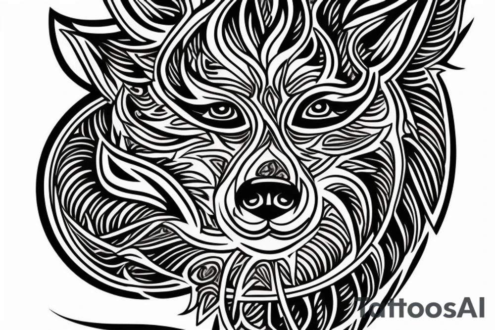 Small Arabian wolf in flames tattoo idea