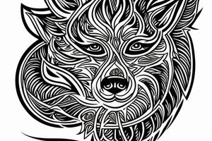 Small Arabian wolf in flames tattoo idea