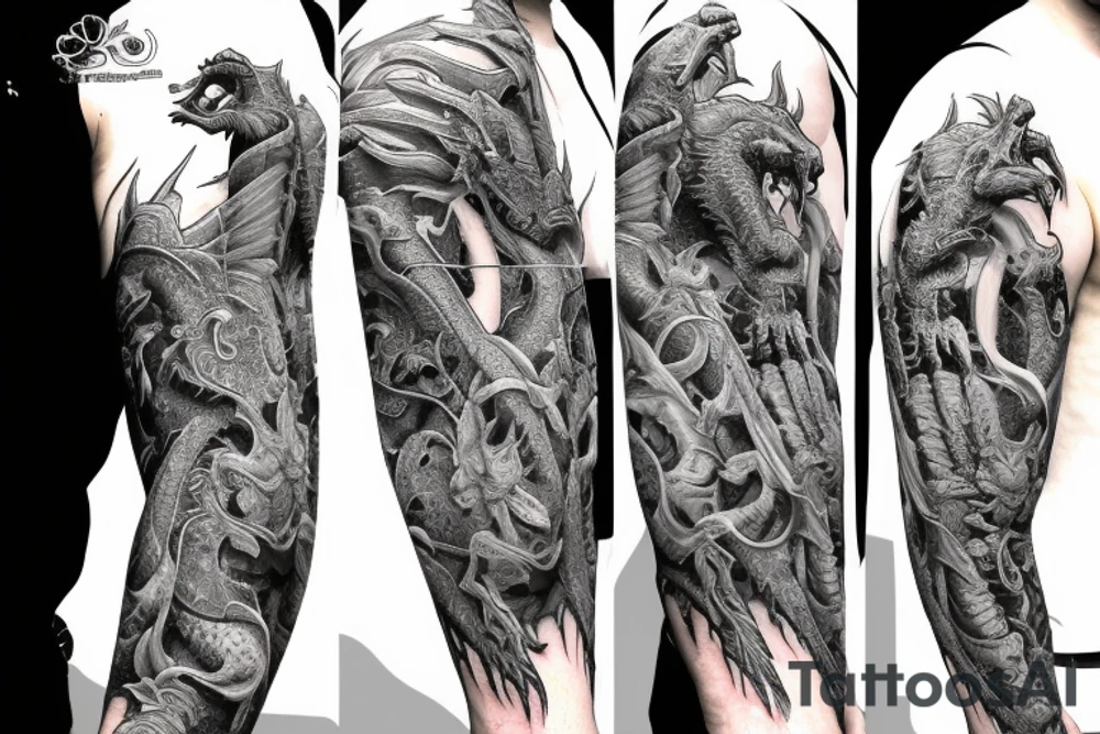 dragon, wraps around, angel, claws dig tattoo idea