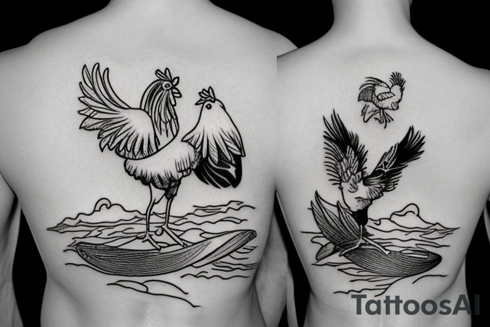 chicken riding surfboard tattoo idea