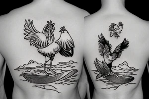 chicken riding surfboard tattoo idea
